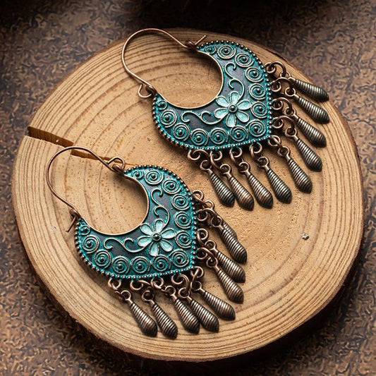 Blue Boho Mandala Earrings
