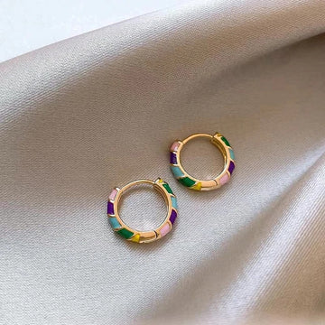 Vintage Colorful Enamel Hoop Earrings