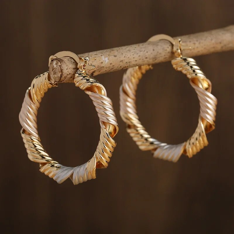Vintage Golden Hoop Spiral Earrings
