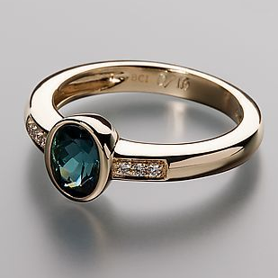 Vintage Blue Inlaid Crystal Gold Ring