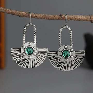 Vintage Silver Green Stone Earrings